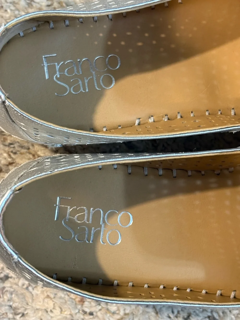 Franco Sarto Silver Perforated Slip-On Espadrilles Size 8.5 EUC